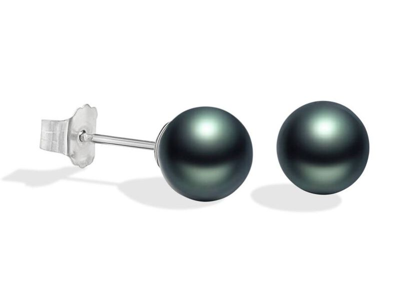 7mm Freshwater Black Pearl Stud Earrings in 14k White Gold image number null